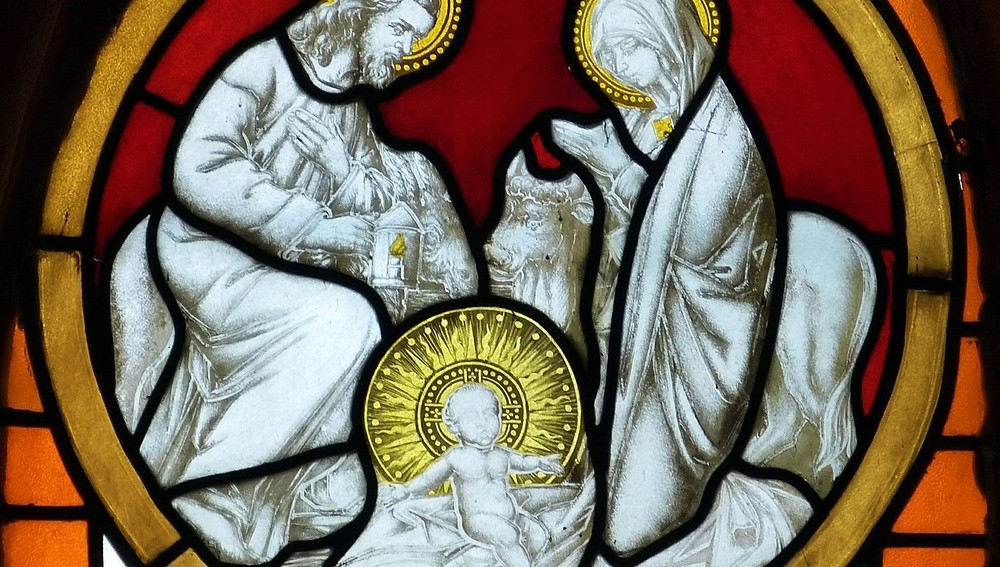 Fensterdarstellung der Weihnachtszene 