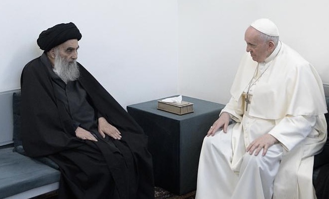 Papst Franziskus und Großayatollah Sayyid Ali Al-Husayni Al-Sistani