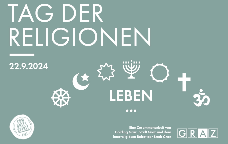 Unter dem Motto 'Leben' stellen sich die Religionsgemeinschaften in Graz am 22. September 2024 vor.