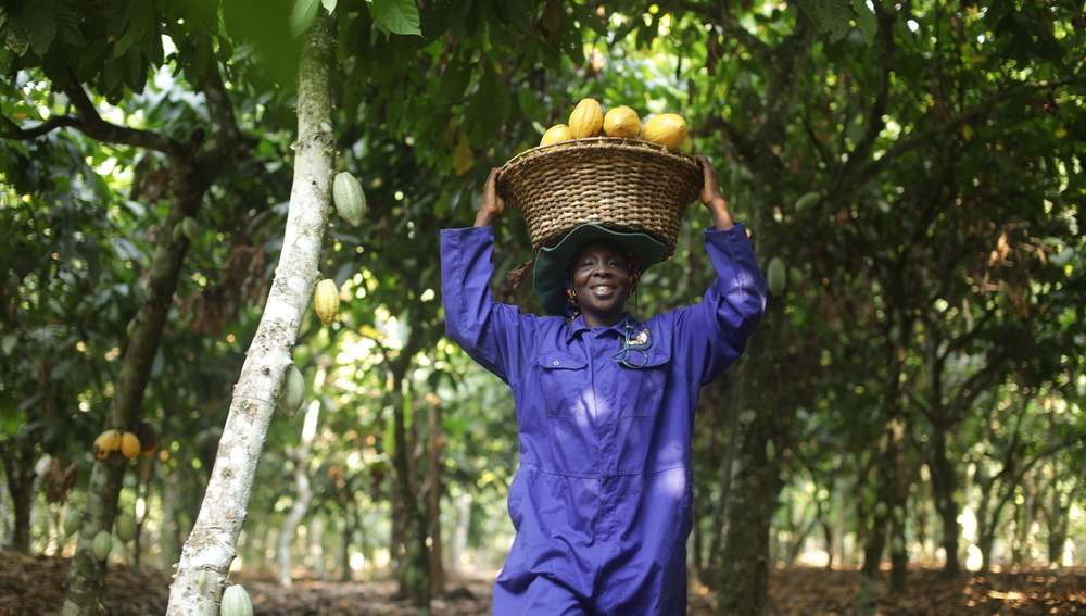 Kakaobäuerin in Ghana