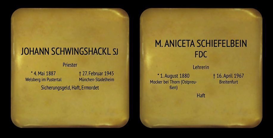 'Gedenksteine' für P. Schwingshackl und Sr. Schiefelbein