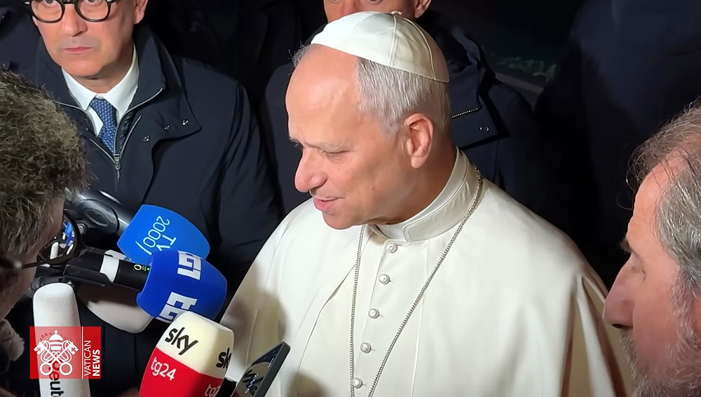 Papst Leo XIV. bei Statement vor Medienvertretern