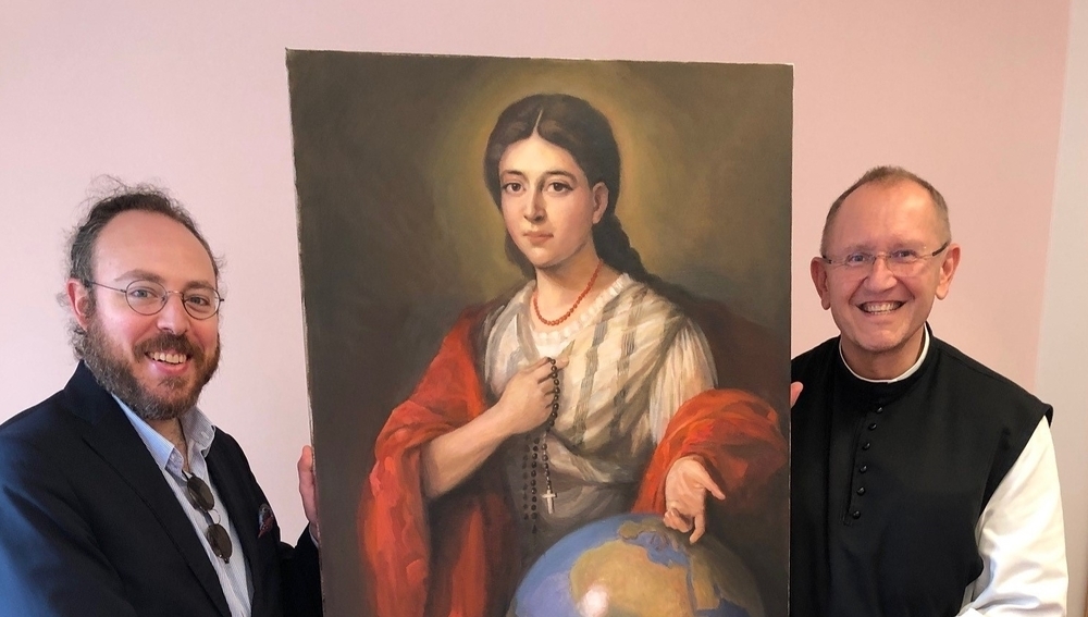 Porträt Missio-Gründerin Pauline Jaricot gehalten von P. Wallner und Maler Clemens Maria Fuchs