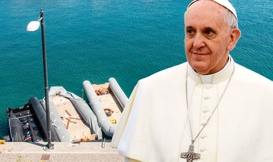 Papst Franziskus und Flüchtlingsboote (Symbolbild)