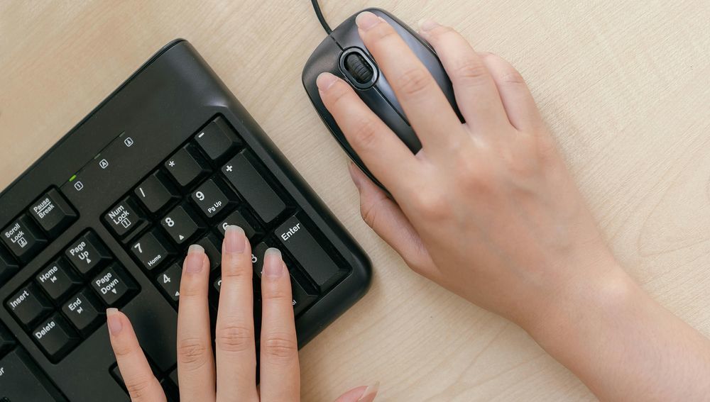 Händer einer Frau am Computer